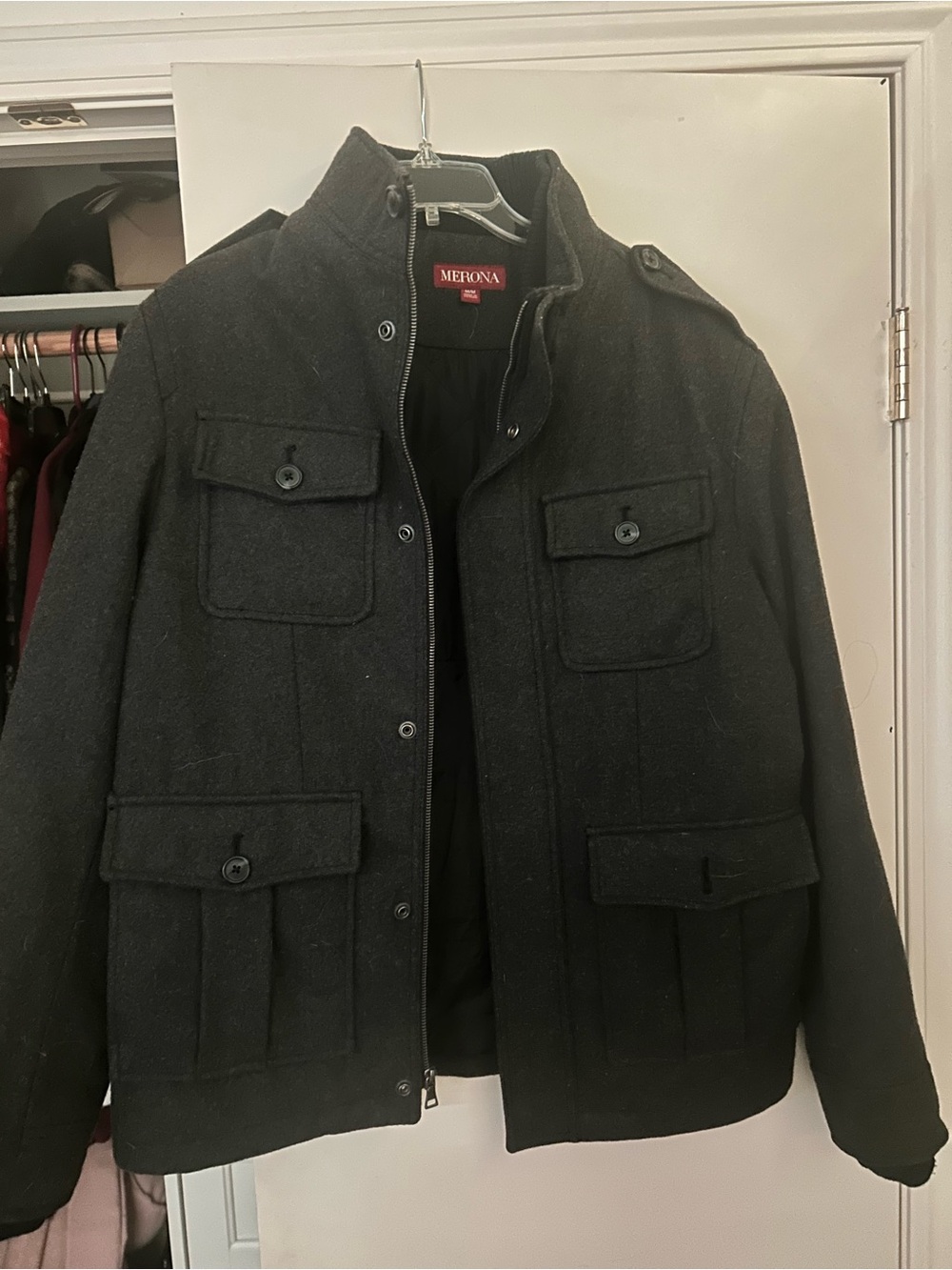 Merona Black Men's Wool-Blend Military Field Jacket